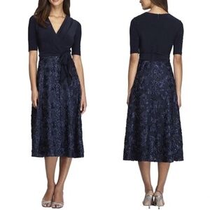 NEW Alex Evenings Lace & Jersey Cocktail Dress with Full Rosette Lace Skirt